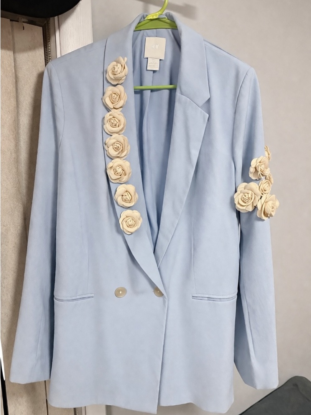 Light Blue Floral Appliqué Blazer - H&M
